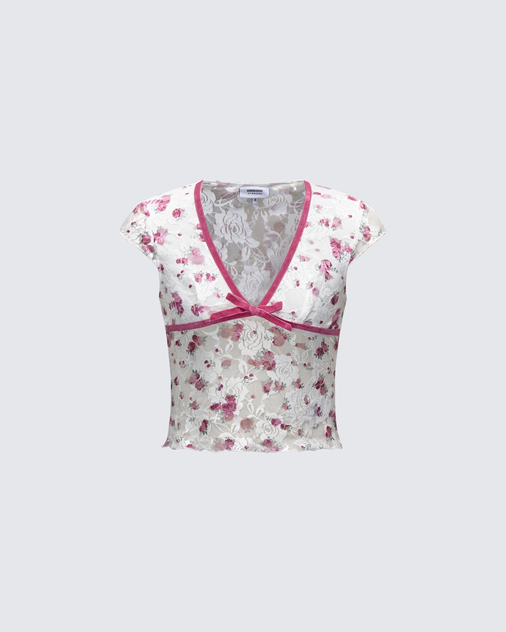 Finesse Mel Multi Printed Velvet Trim Stretch Lace Top