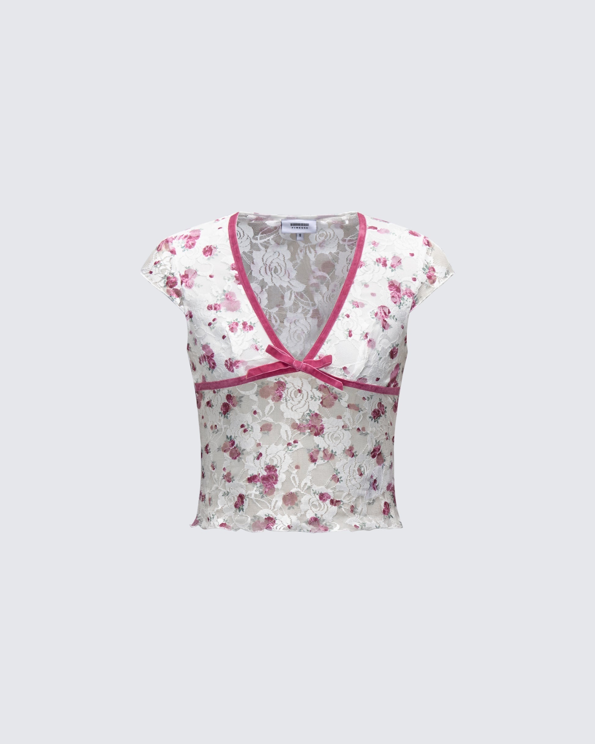 Finesse Mel Multi Printed Velvet Trim Stretch Lace Top