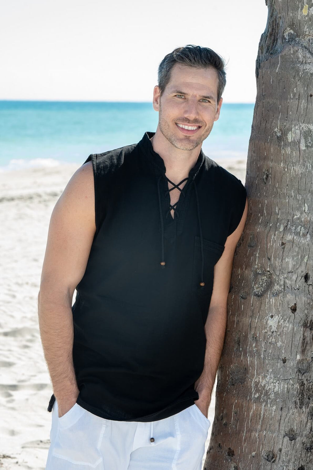Cotton Natural Men's Mykonos Black Sleeveless Shirt