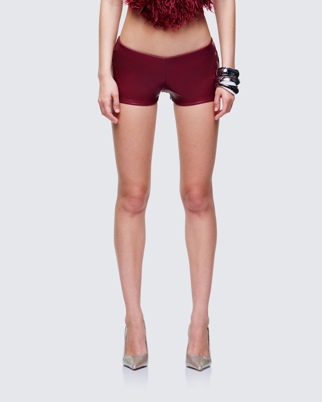 Finesse Najwa Red Vegan Leather Booty Shorts