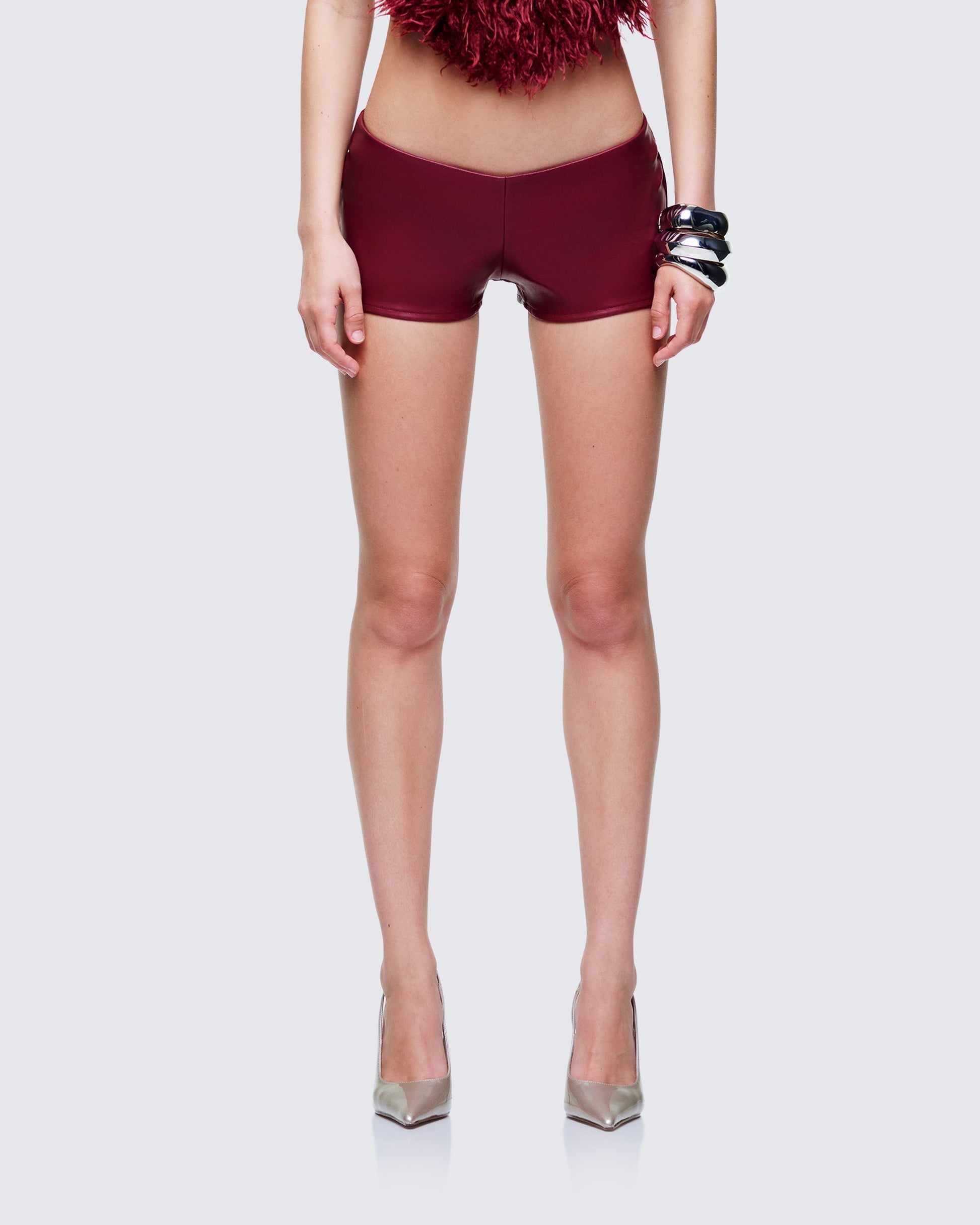 Finesse Najwa Red Vegan Leather Booty Shorts
