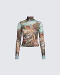 Finesse Neo Print Mesh Tatt Cherub Top