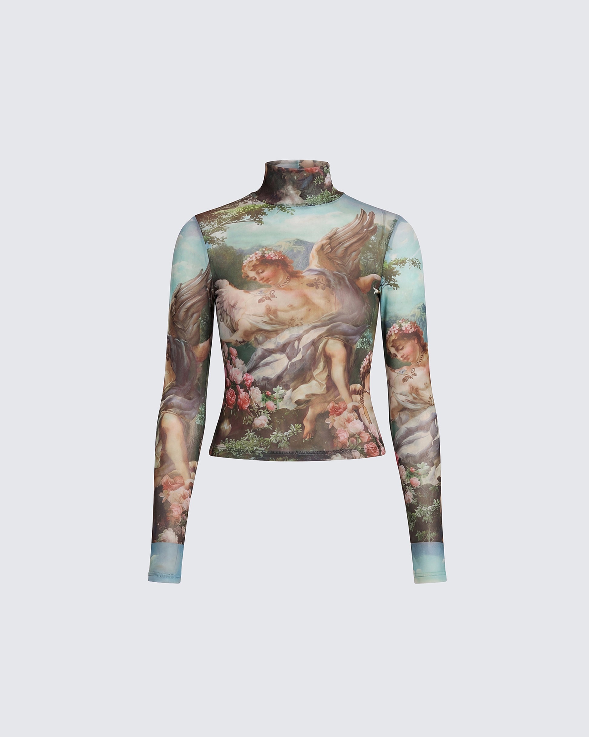 Finesse Neo Print Mesh Tatt Cherub Top