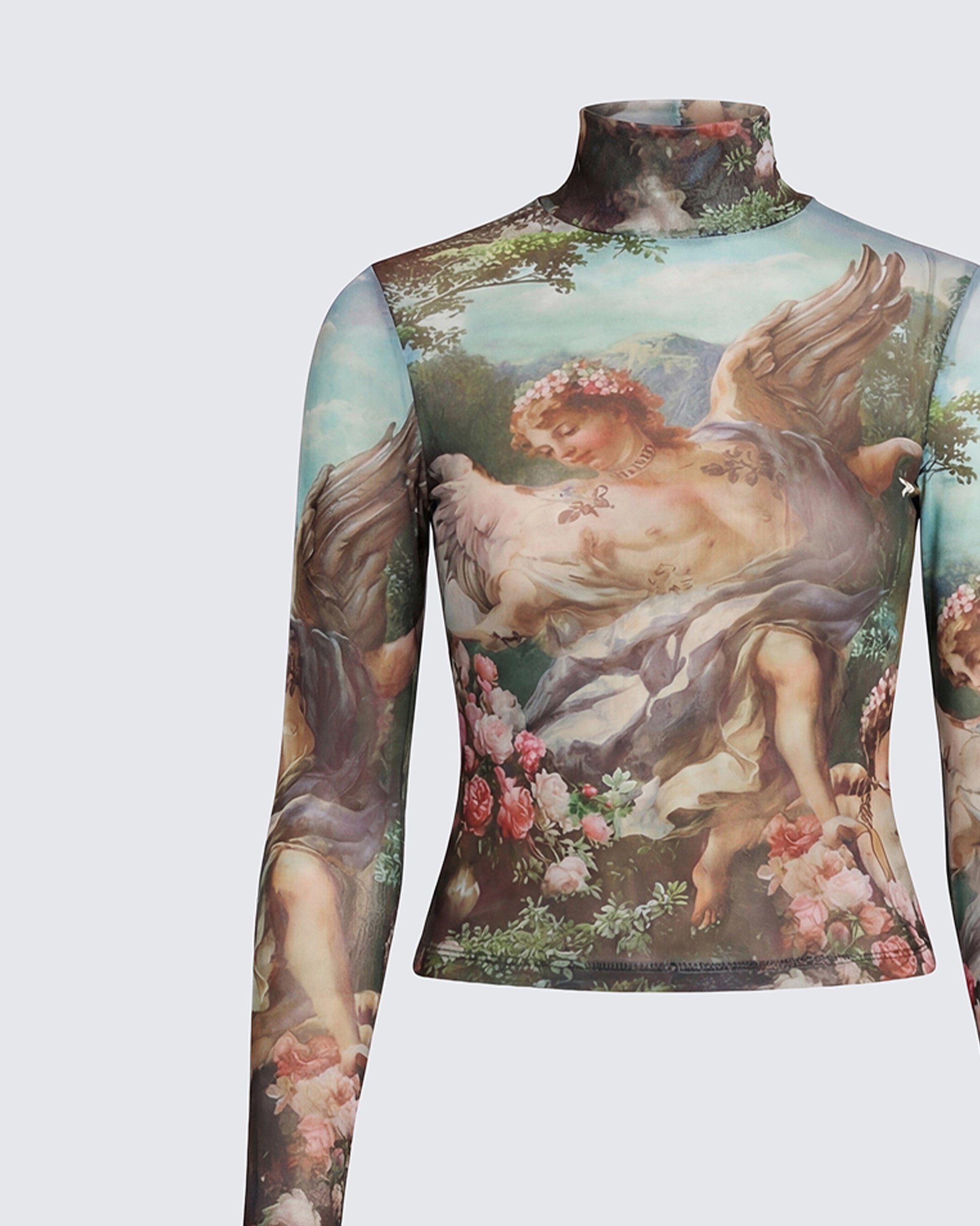 Finesse Neo Print Mesh Tatt Cherub Top