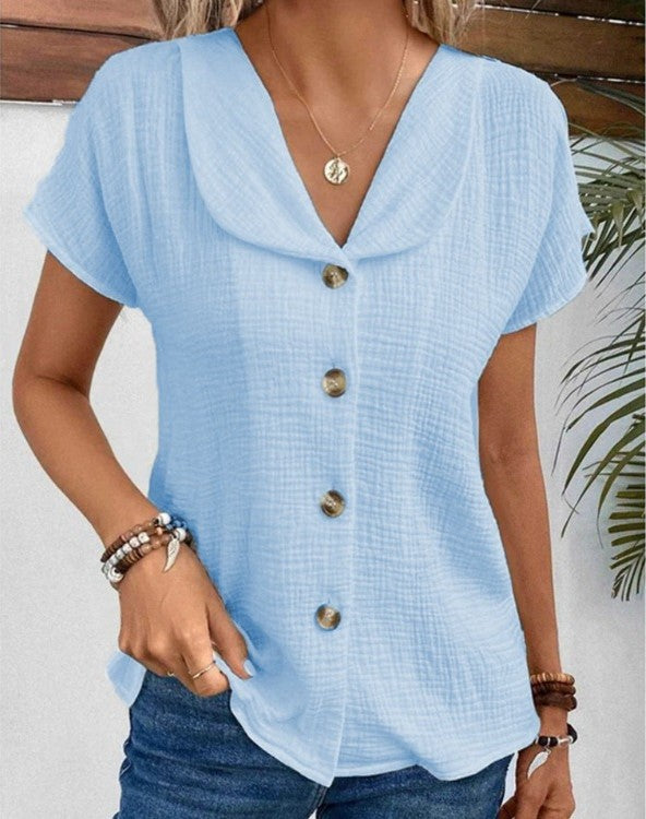 Nabalu Solara | Women’s Button Front Short Sleeve Relaxed Blouse