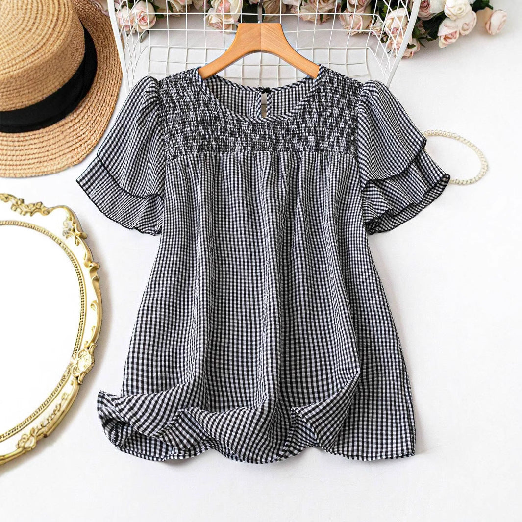 Nabalu Elvarie | Women’s Smocked Gingham Peplum Blouse