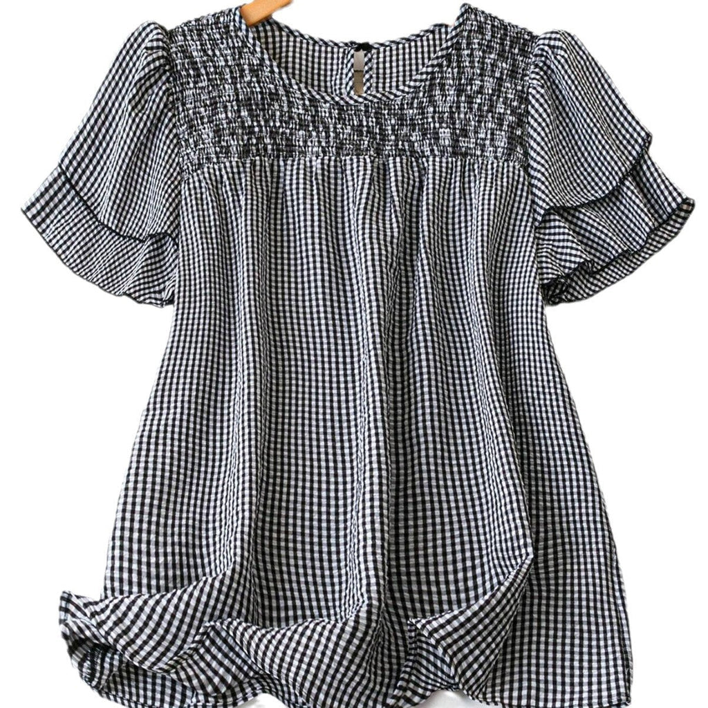 Nabalu Elvarie | Women’s Smocked Gingham Peplum Blouse