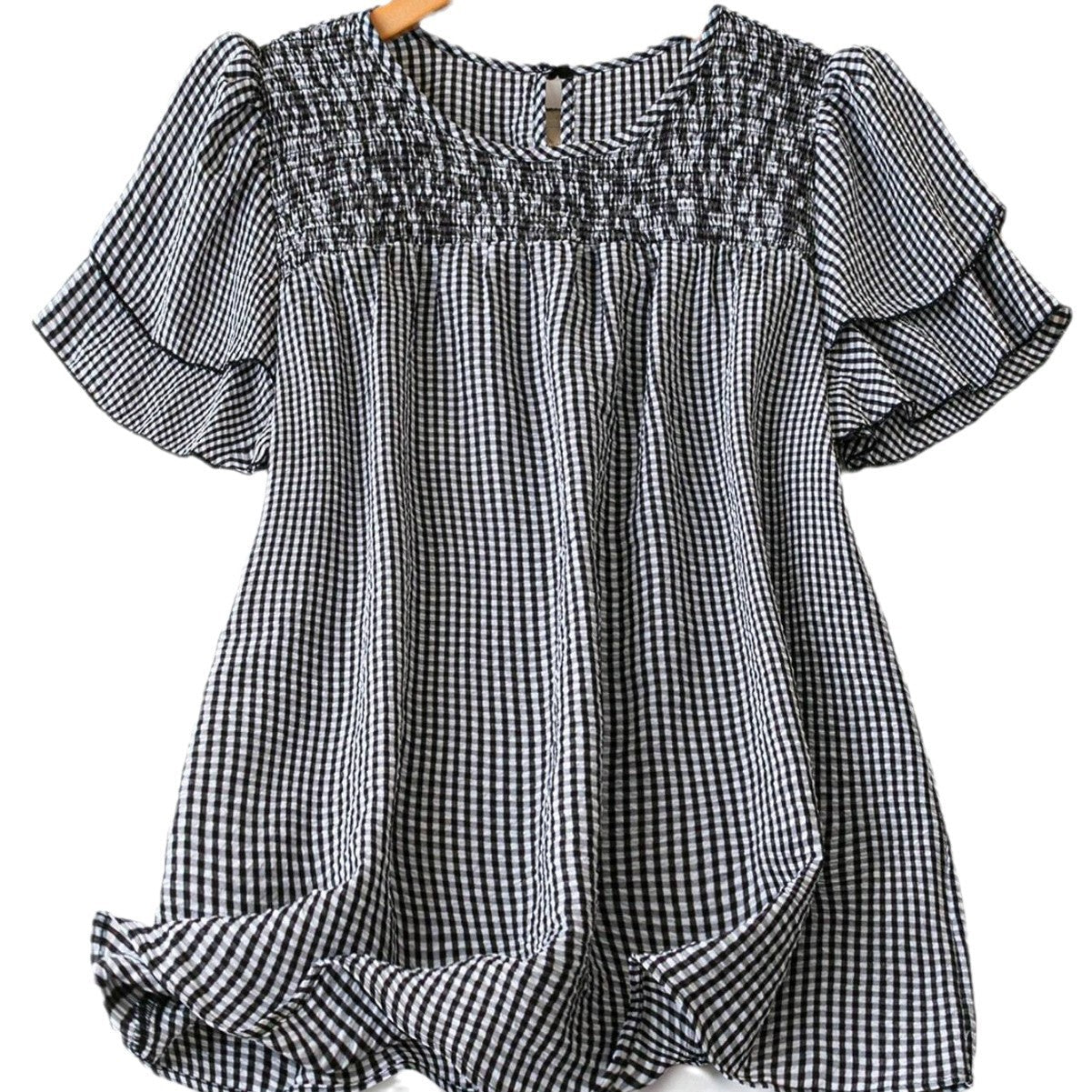 Nabalu Elvarie | Women’s Smocked Gingham Peplum Blouse