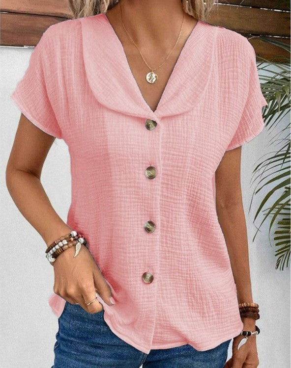 Nabalu Solara | Women’s Button Front Short Sleeve Relaxed Blouse