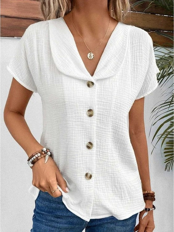 Nabalu Solara | Women’s Button Front Short Sleeve Relaxed Blouse