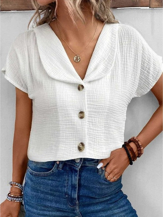 Nabalu Solara | Women’s Button Front Short Sleeve Relaxed Blouse