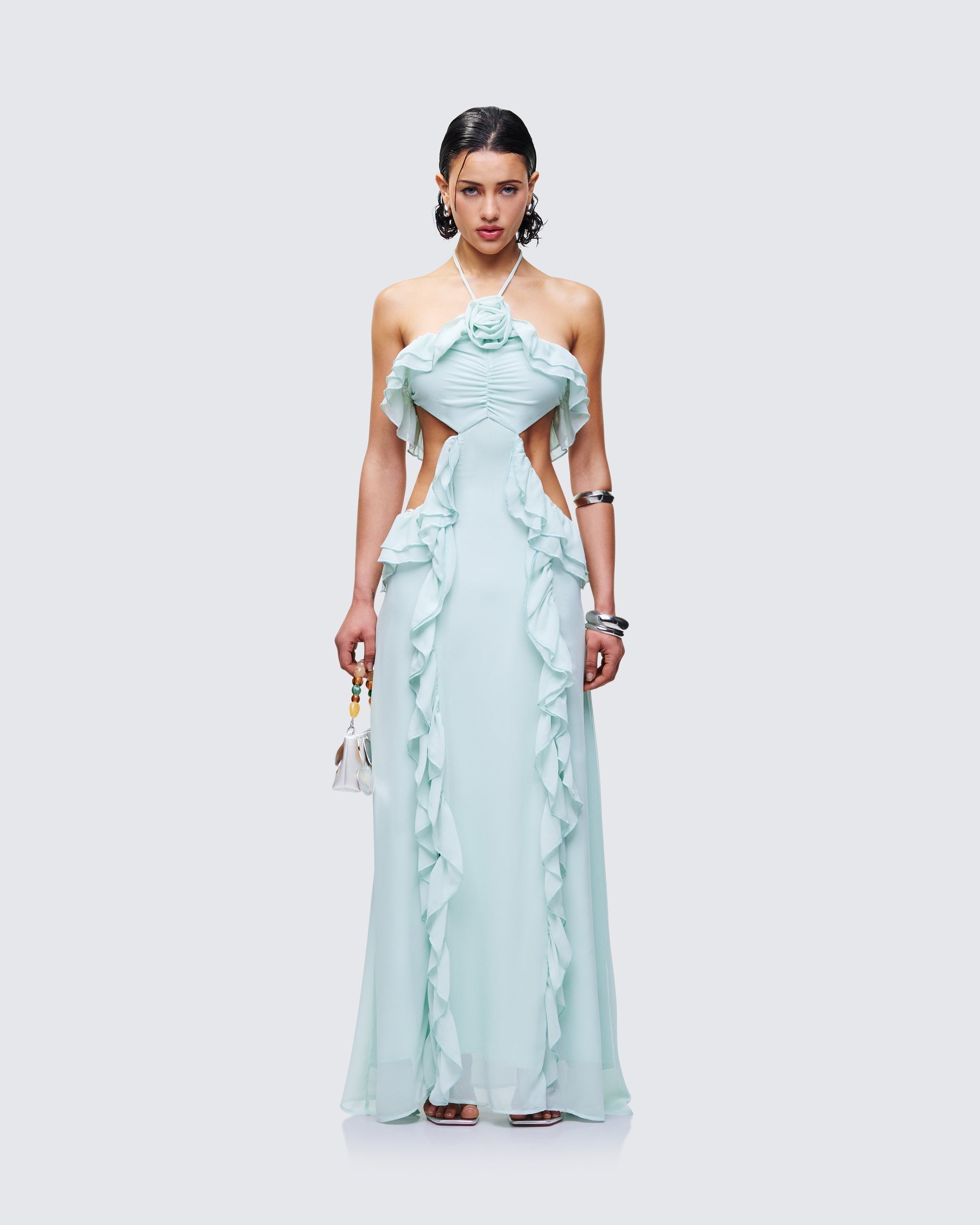 Finesse Ocean Blue Tiered Ruffle Maxi Dress