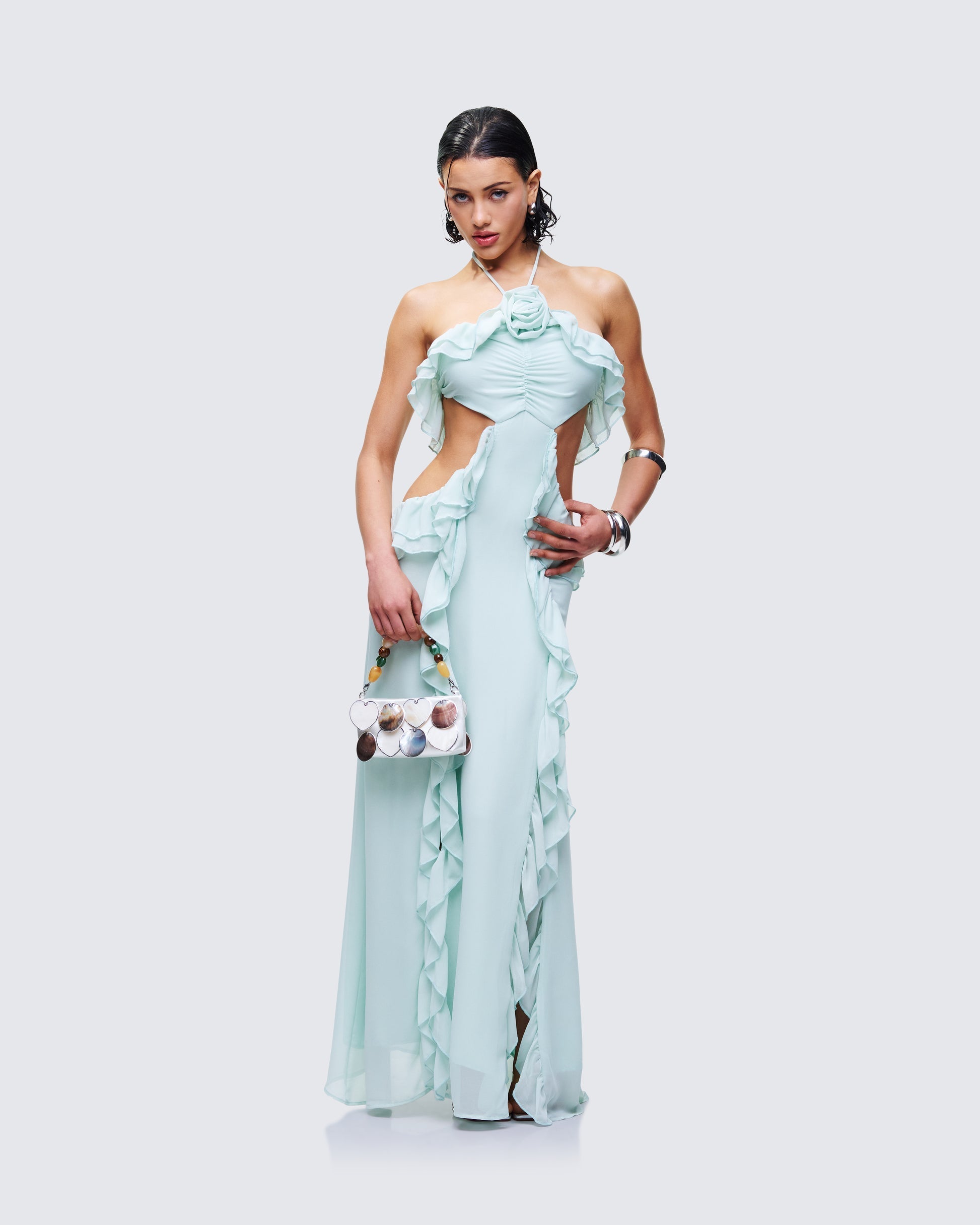 Finesse Ocean Blue Tiered Ruffle Maxi Dress