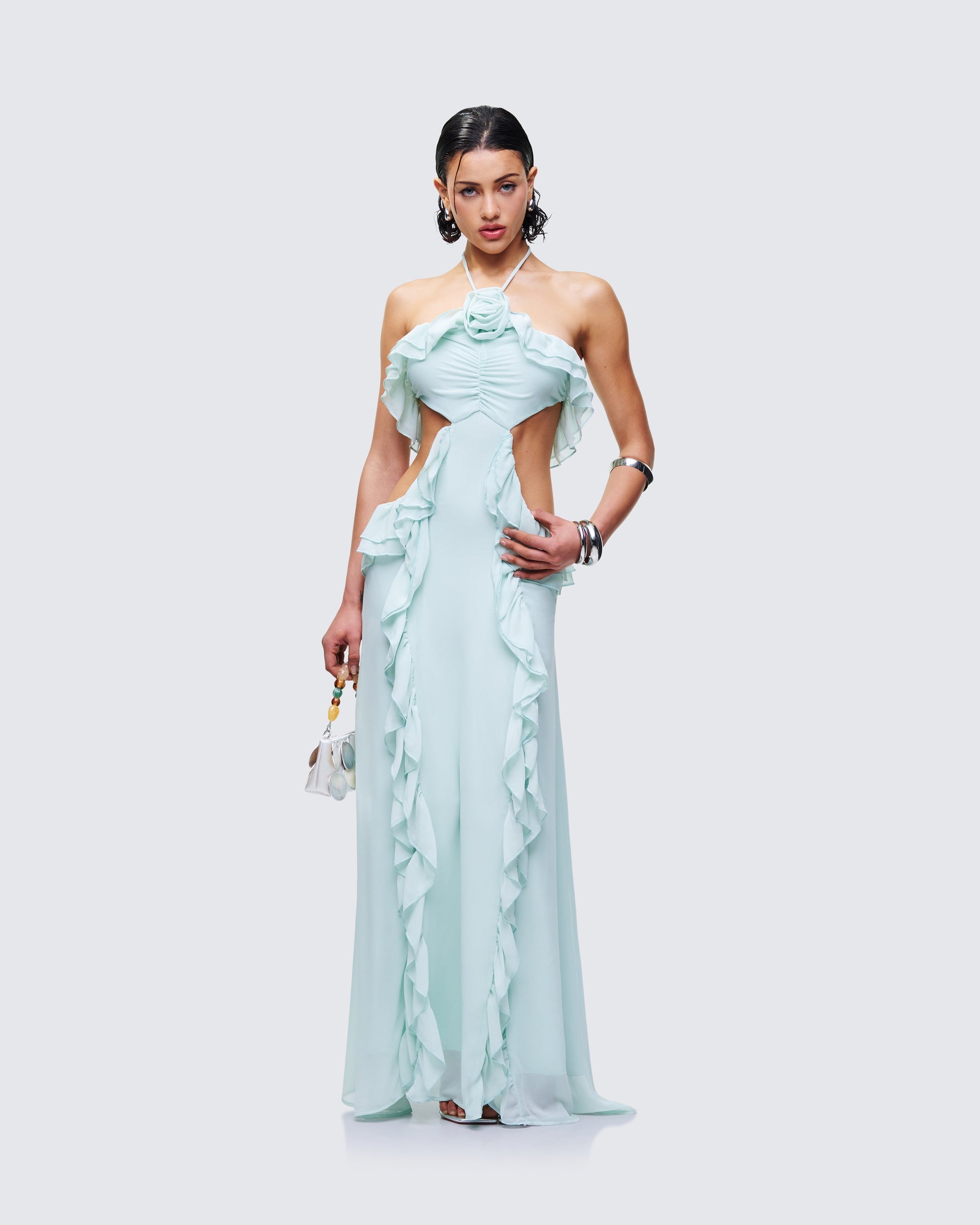Finesse Ocean Blue Tiered Ruffle Maxi Dress