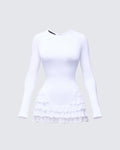 Finesse Odelia White Ruffle Bottom Mini Dress