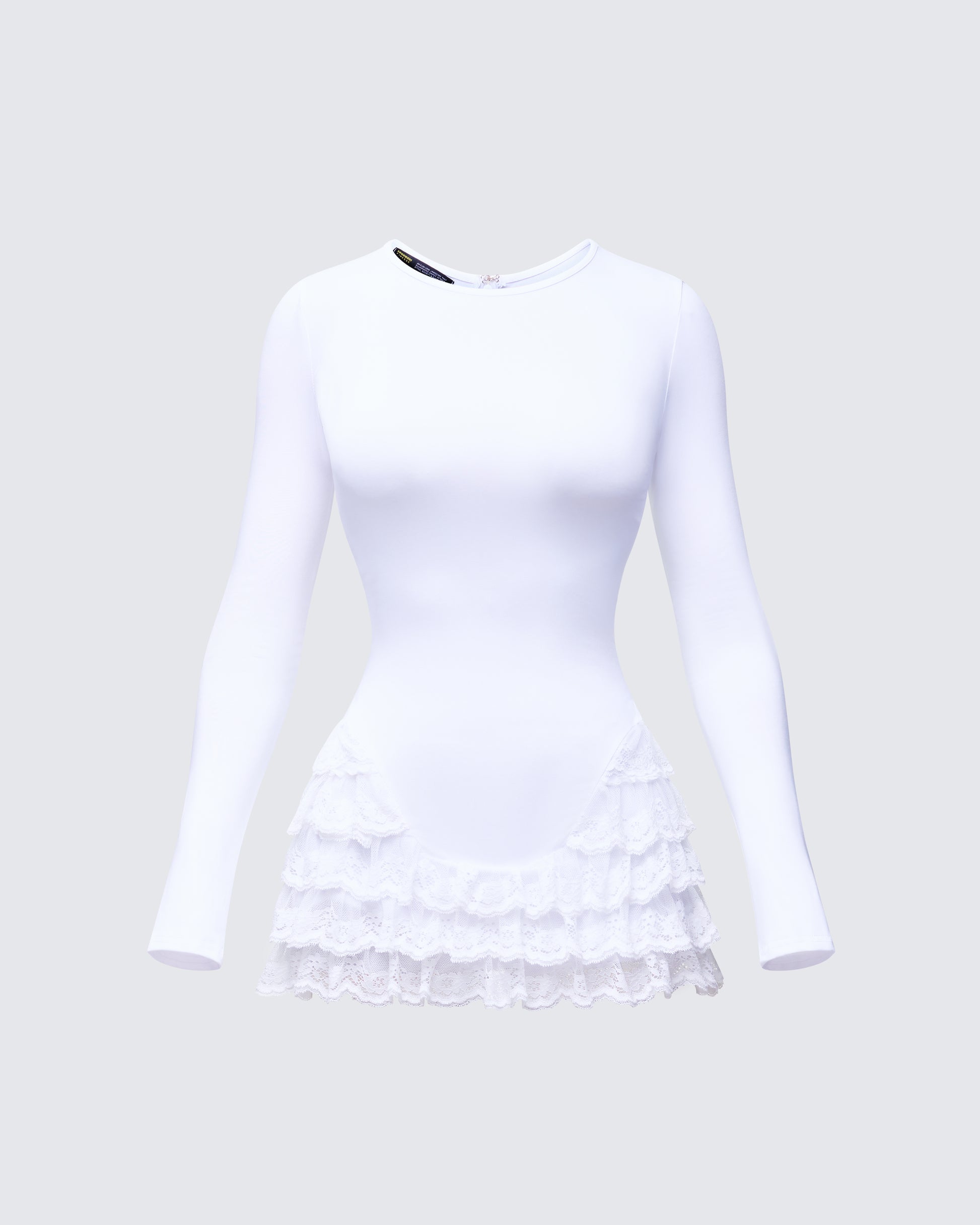 Finesse Odelia White Ruffle Bottom Mini Dress