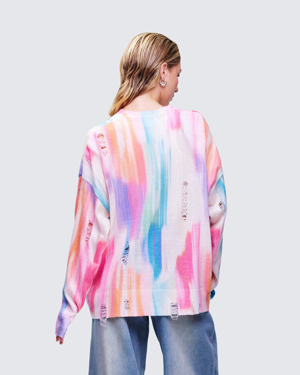 Finesse Omie Multi Print Distressed Cardigan