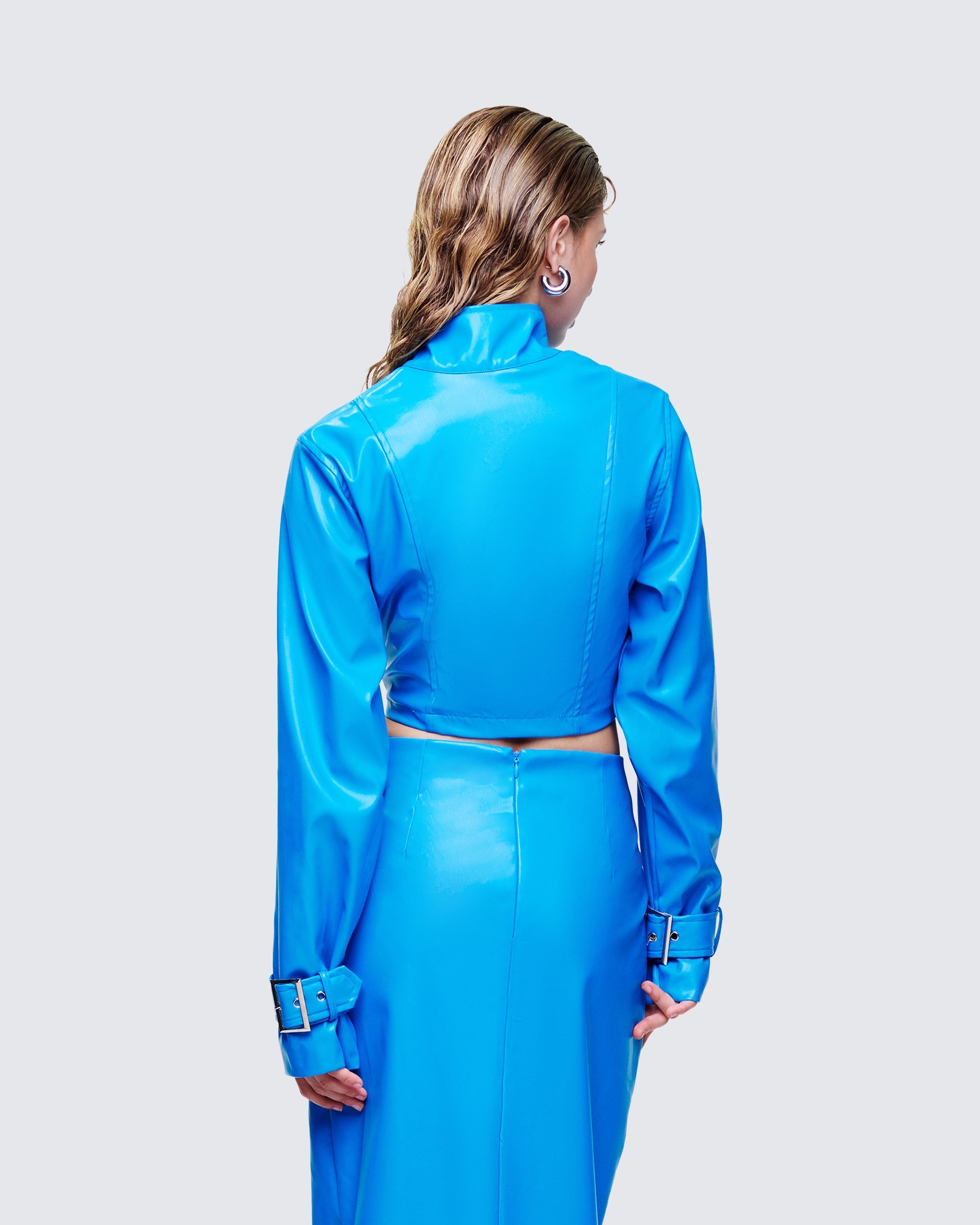 Finesse Orion Blue Vegan Leather Biker Jacket
