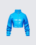 Finesse Orion Blue Vegan Leather Biker Jacket