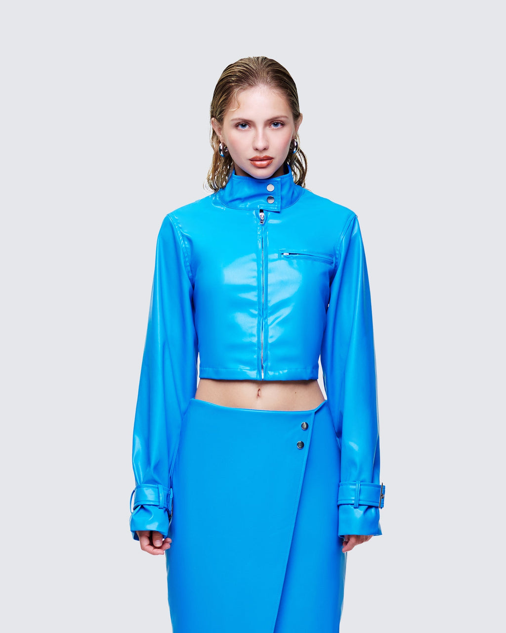 Finesse Orion Blue Vegan Leather Biker Jacket