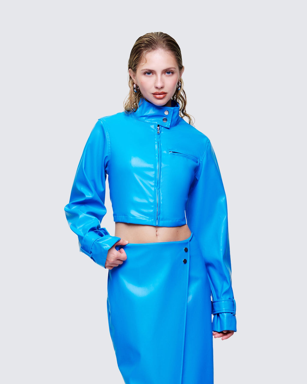 Finesse Orion Blue Vegan Leather Biker Jacket