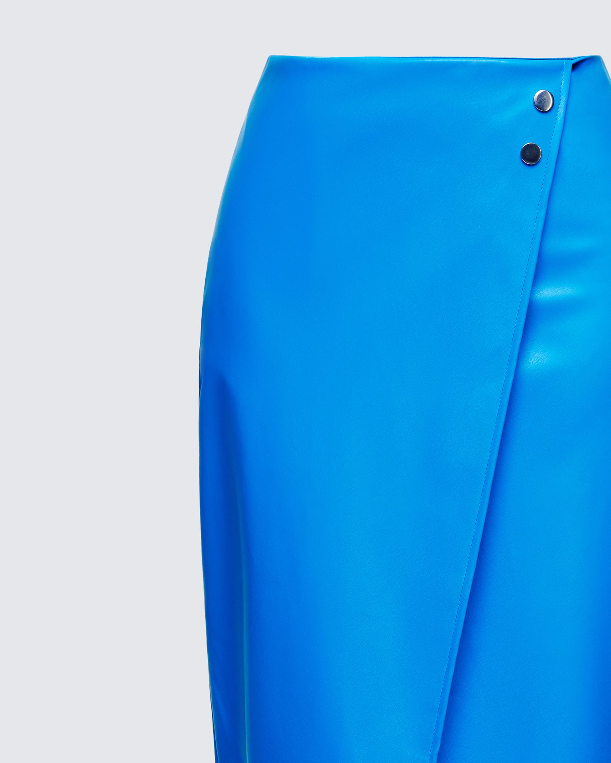 Finesse Orion Blue Vegan Leather Wrap Skirt