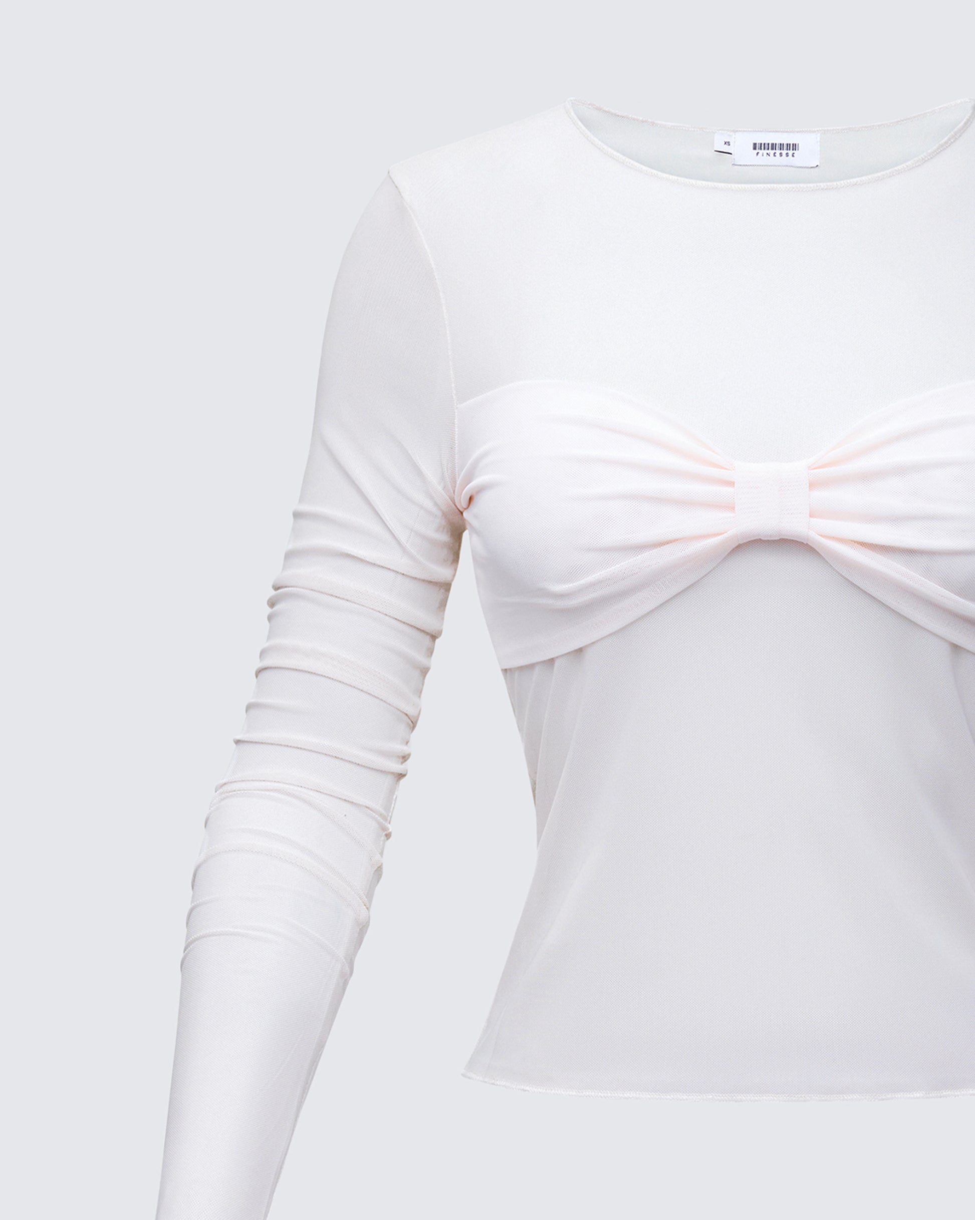 Finesse Orpheus White Mesh Long Sleeve Top