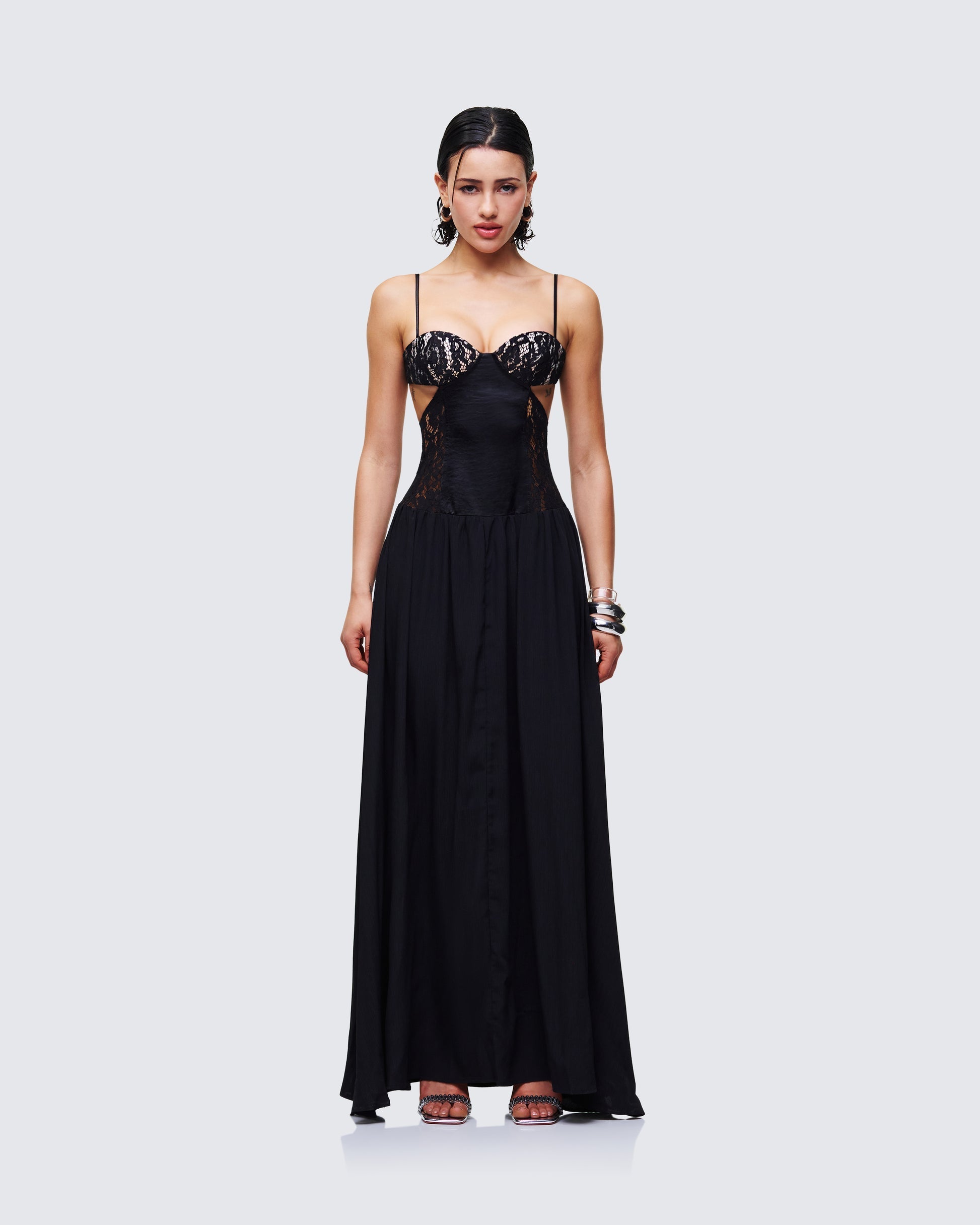 Orsina Black Sheer Hem Corset Dress
