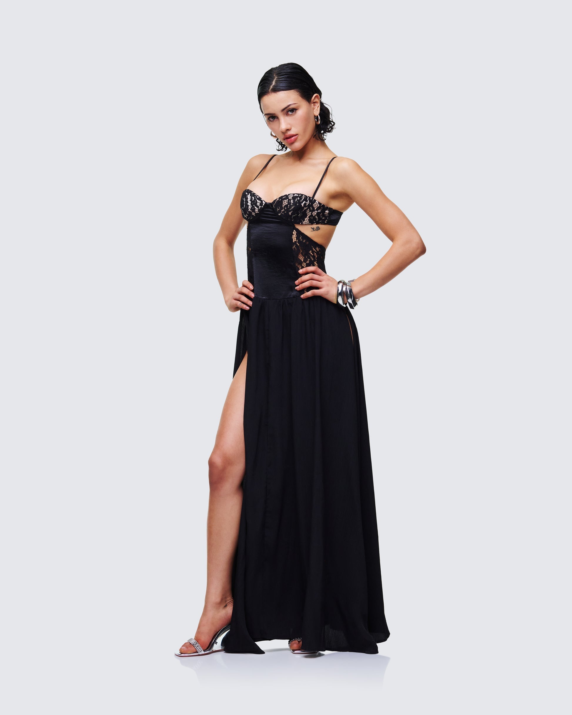 Finesse Orsina Black Sheer Hem Corset Dress