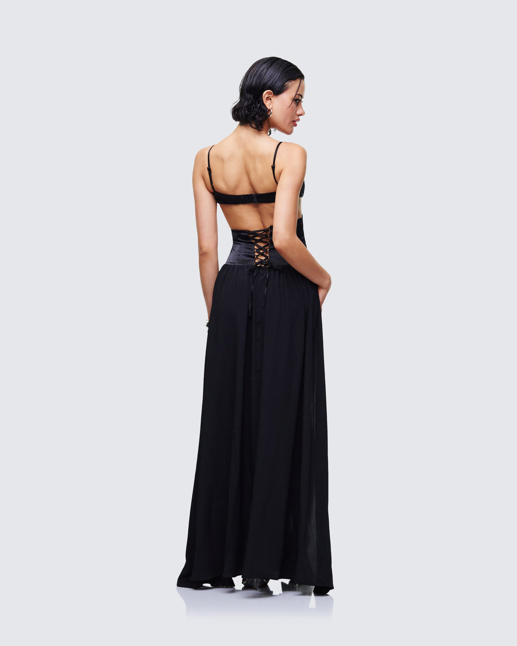 Finesse Orsina Black Sheer Hem Corset Dress