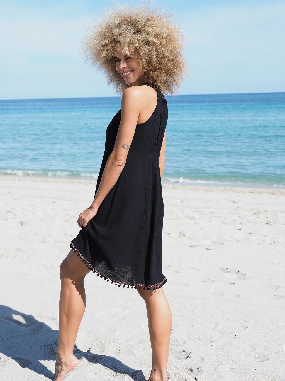 Cotton Natural Women's Cosmopolitan Black Line Dress