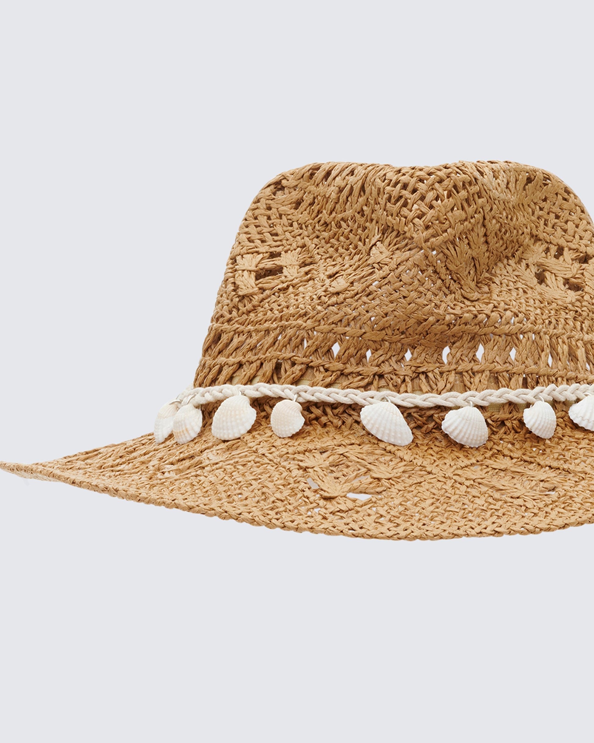 Finesse Peaches Tan Straw Cowboy Hat With Shell Detail