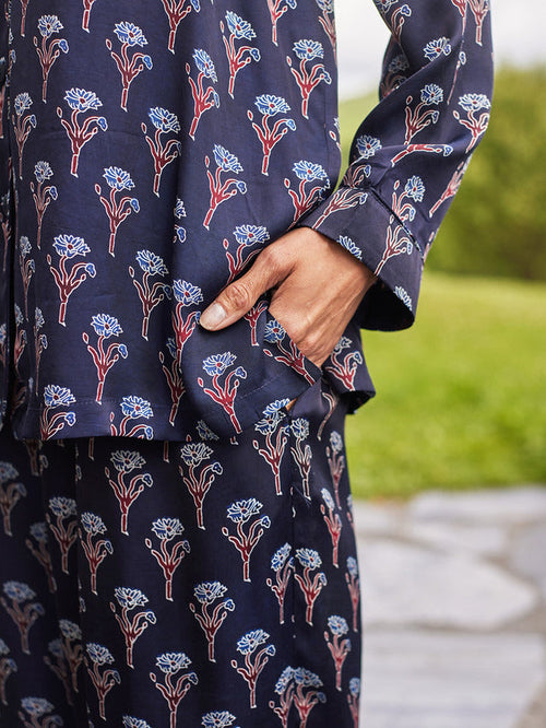 April Cornell Satin Sapphire Pajama Set