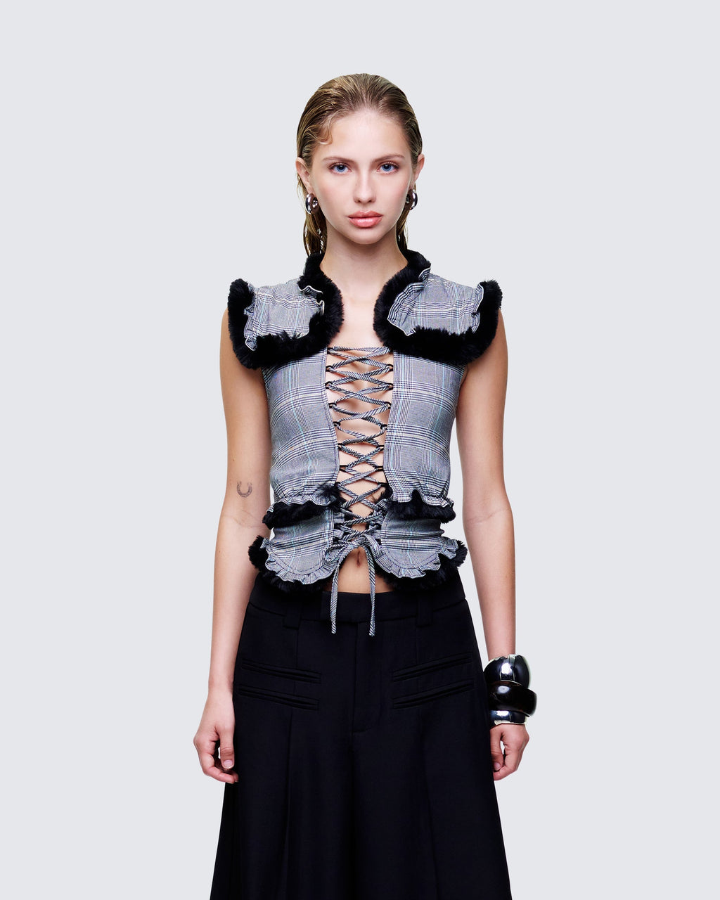 Finesse Raynah Multi Check Printed Top