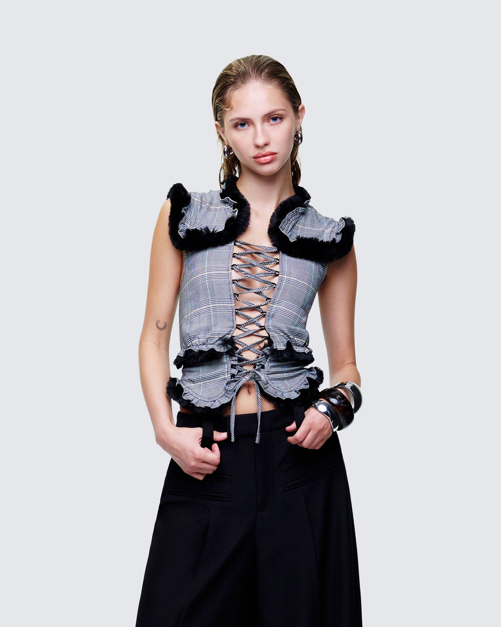 Finesse Raynah Multi Check Printed Top