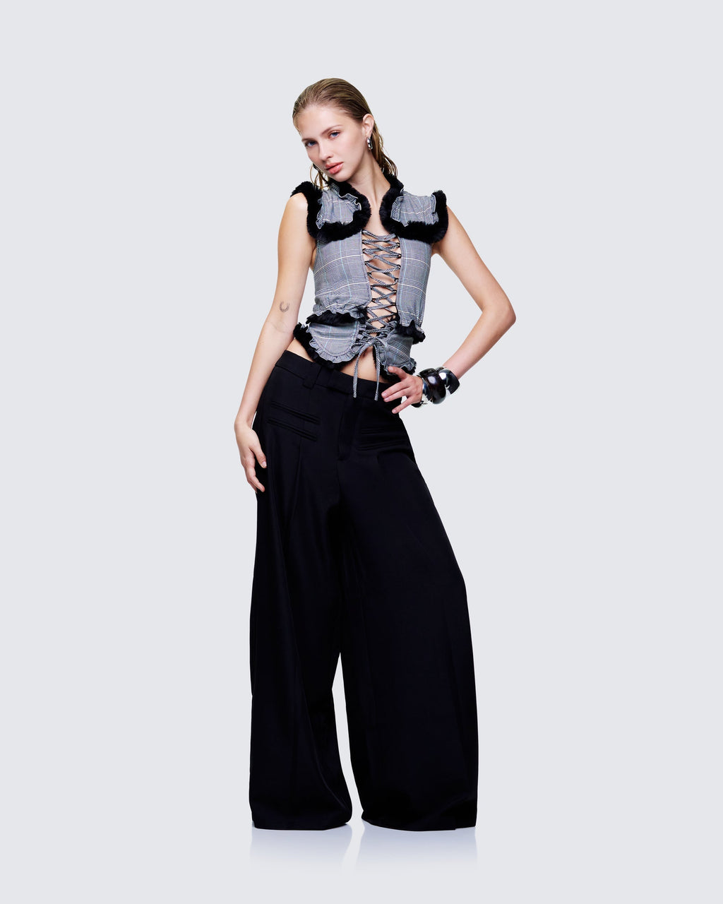 Finesse Raynah Multi Check Printed Top