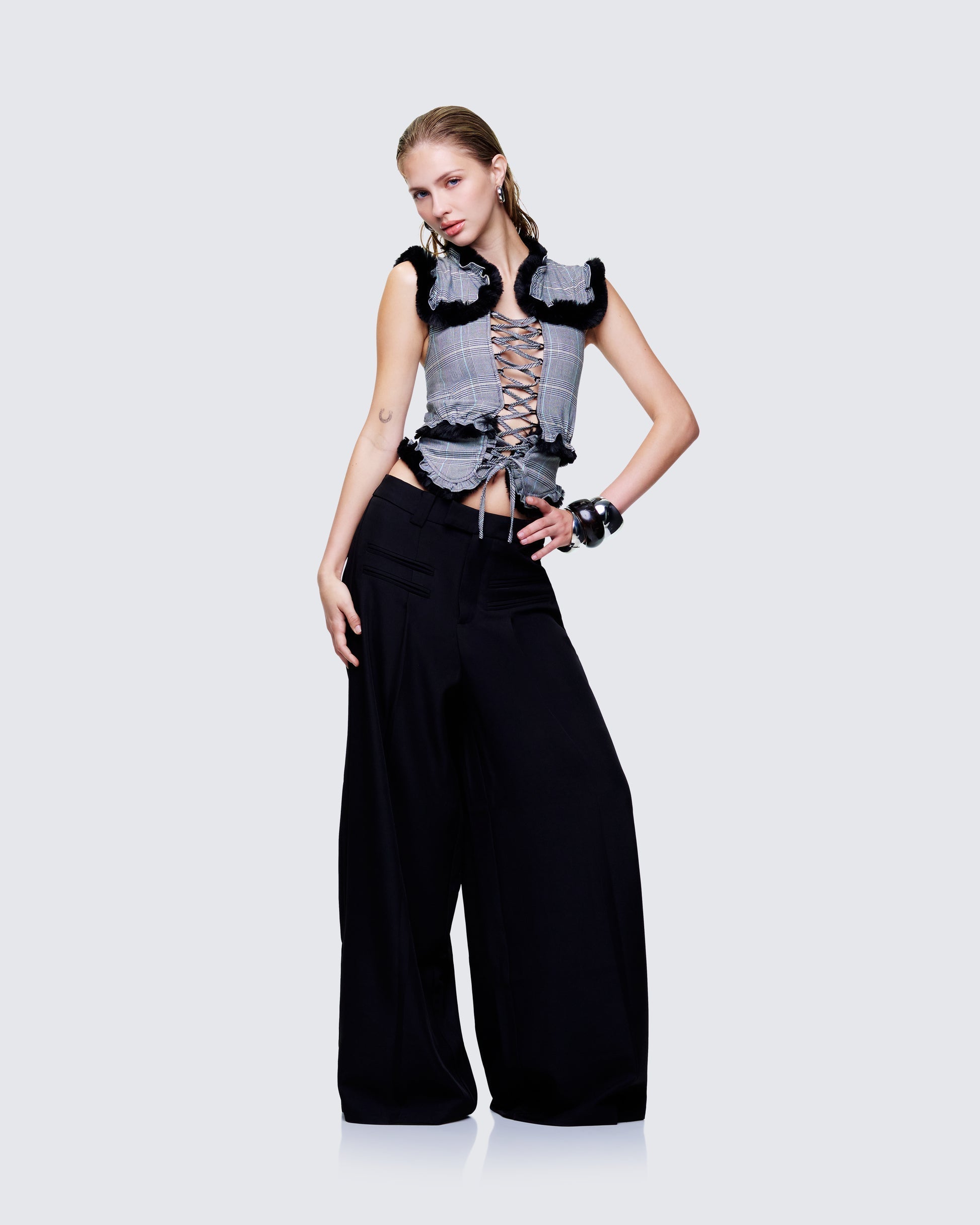 Finesse Raynah Multi Check Printed Top