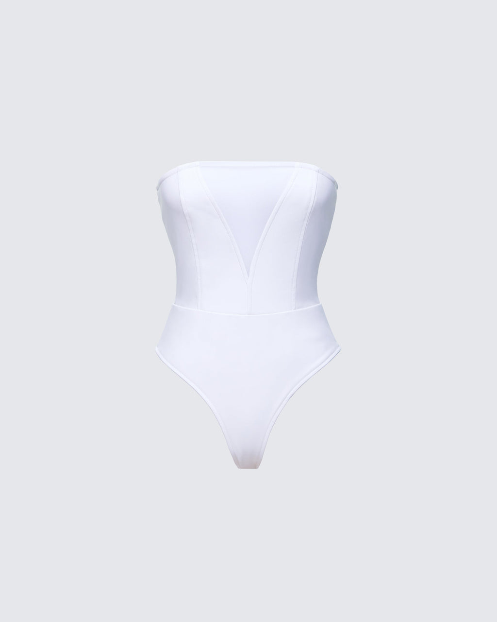 Finesse Rilena White Vegan Leather Strapless Bodysuit