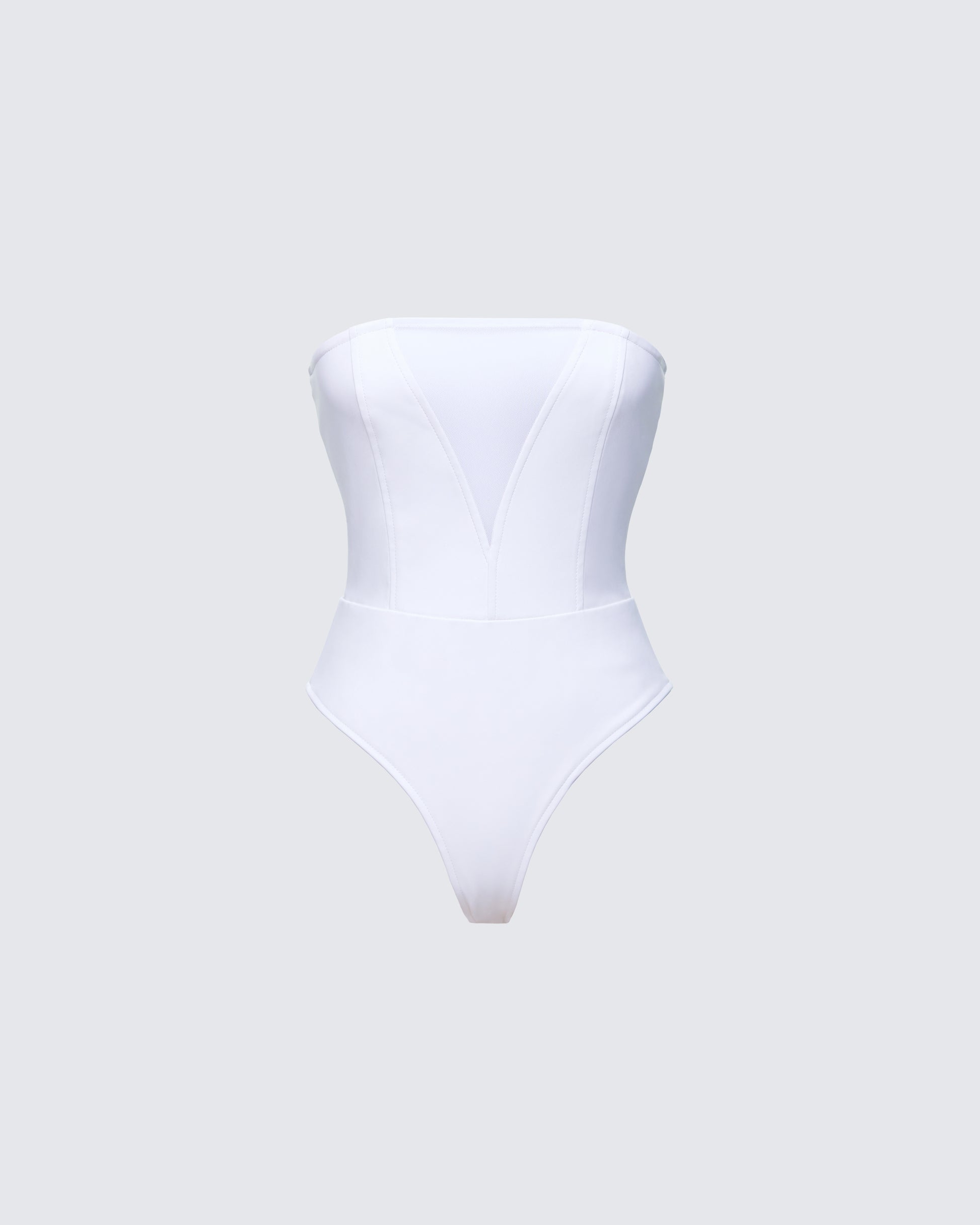 Finesse Rilena White Vegan Leather Strapless Bodysuit