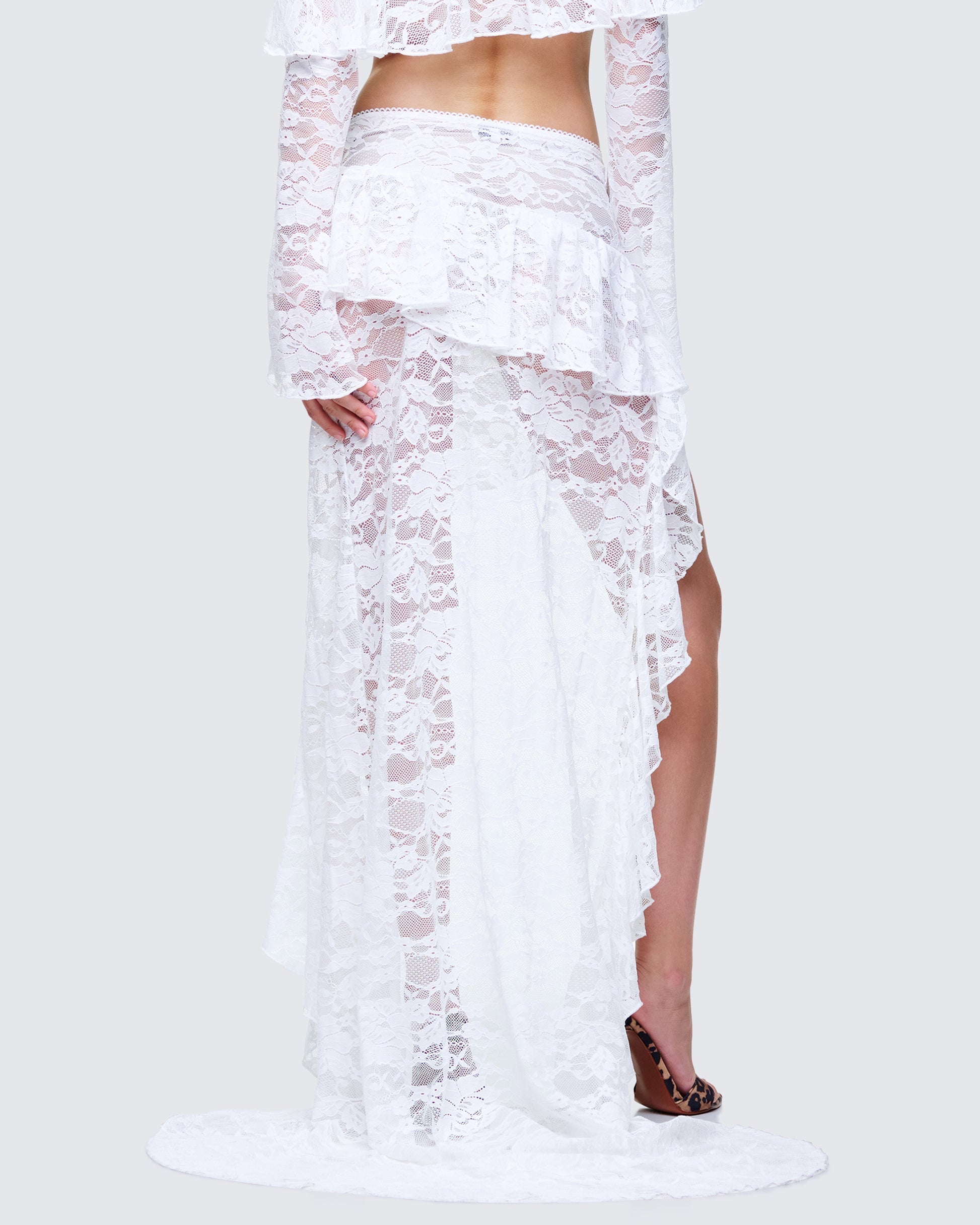 Finesse Rina Lace Asymmetrical Hem Ruffle Skirt