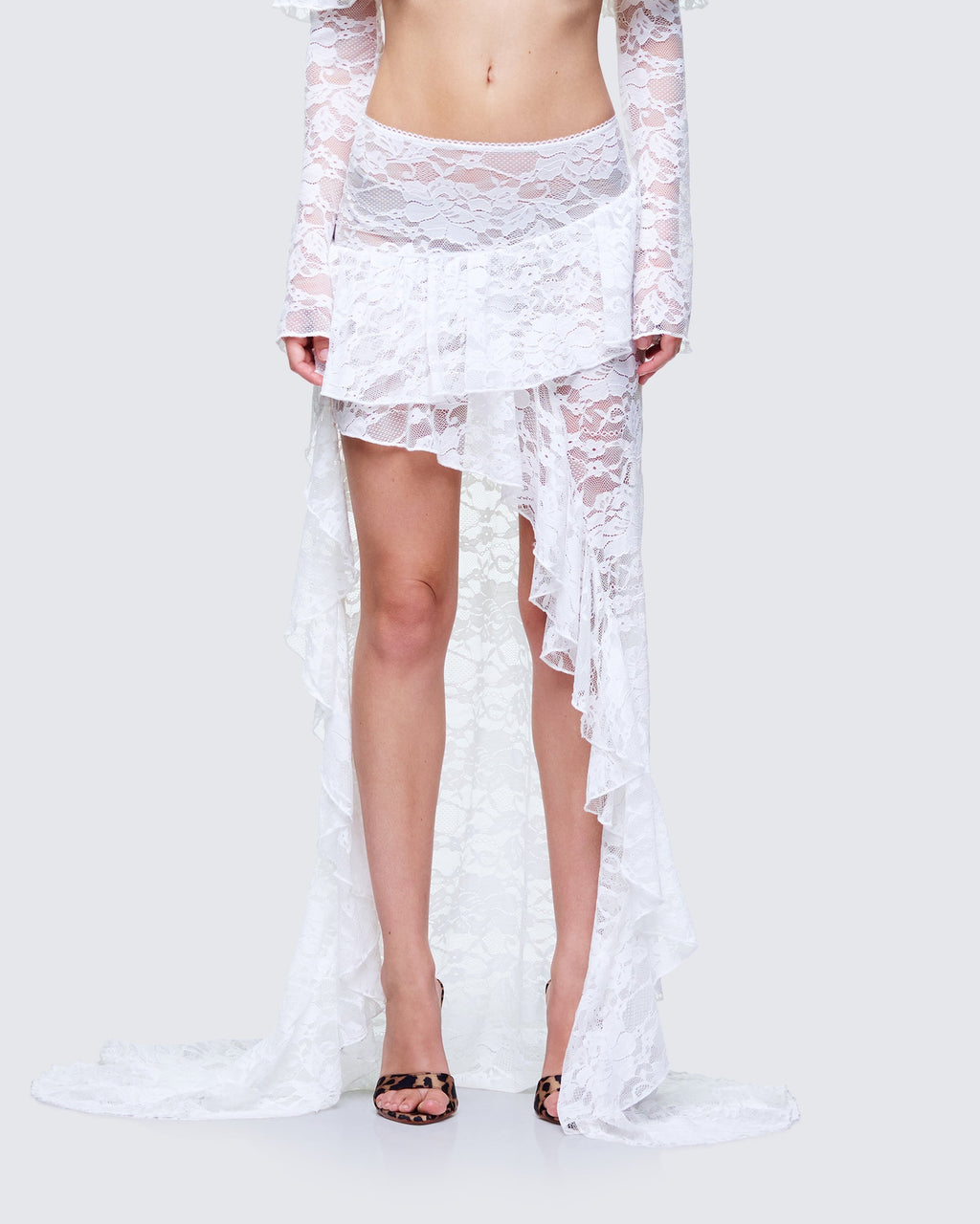 Finesse Rina Lace Asymmetrical Hem Ruffle Skirt