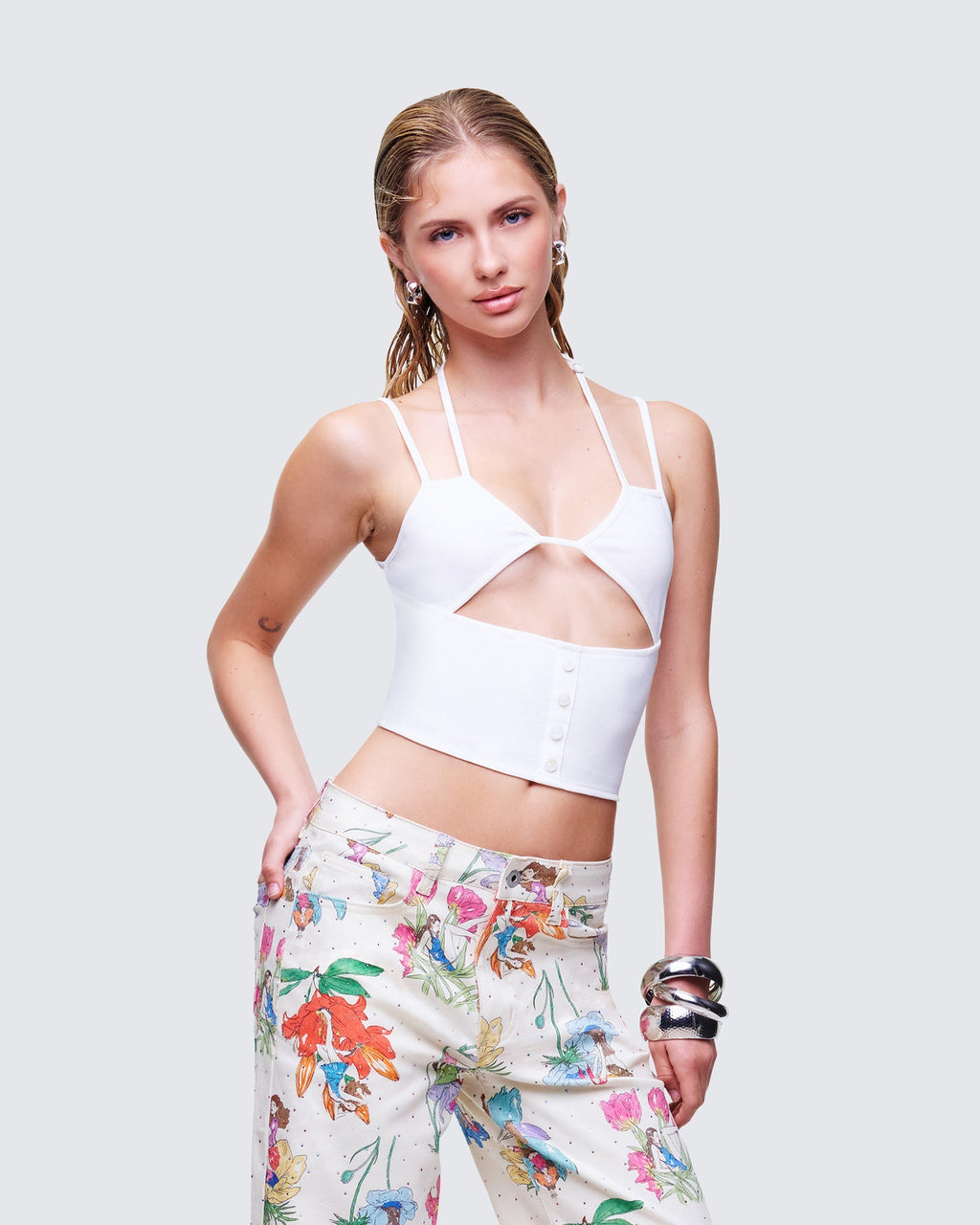 Finesse Romina White Button Though Cami Top