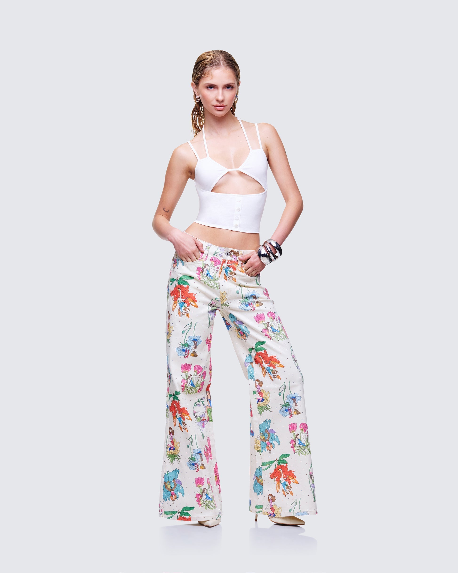 Finesse Romina White Button Though Cami Top