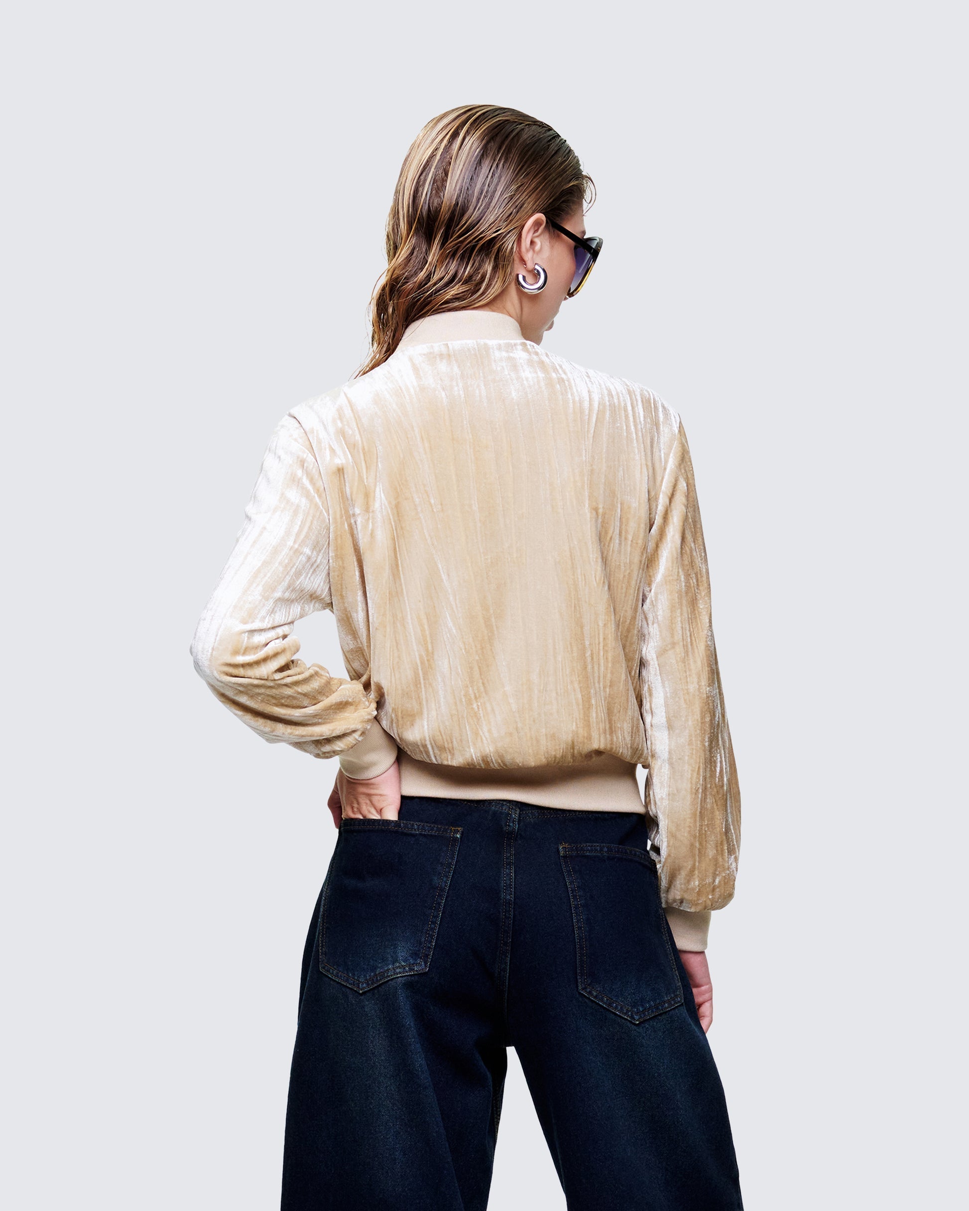 Finesse Runa Beige Velour Embellished Jacket