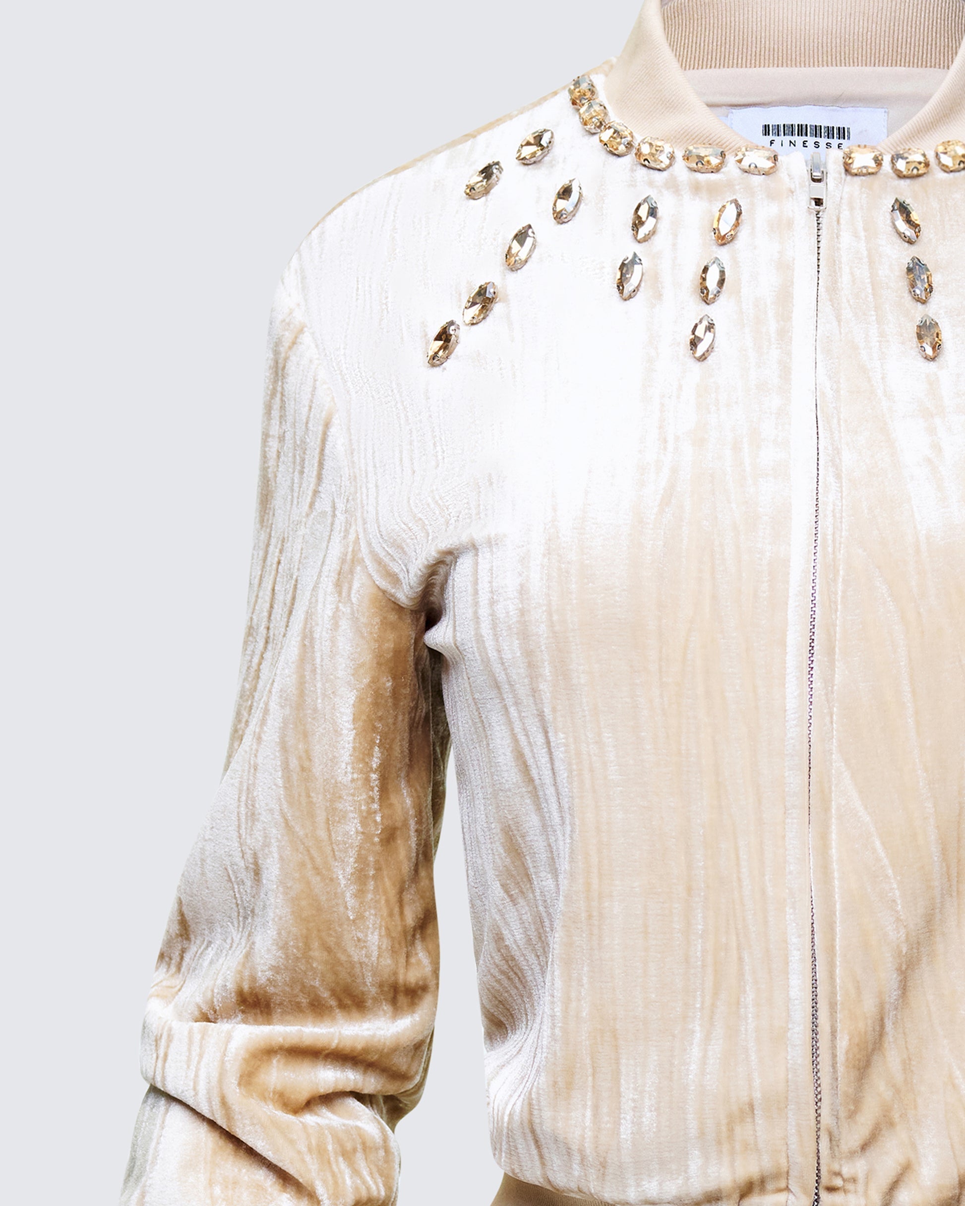Finesse Runa Beige Velour Embellished Jacket