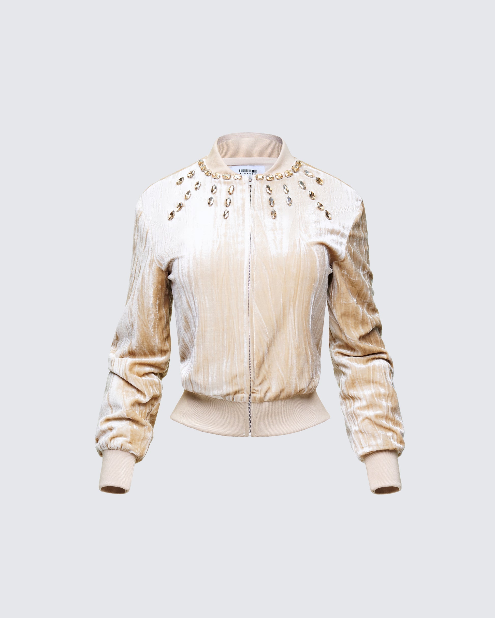 Finesse Runa Beige Velour Embellished Jacket