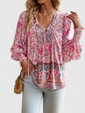 Nabalu Women’s V-Neck Tie Front Blouse – Long Sleeve Relaxed Fit Top