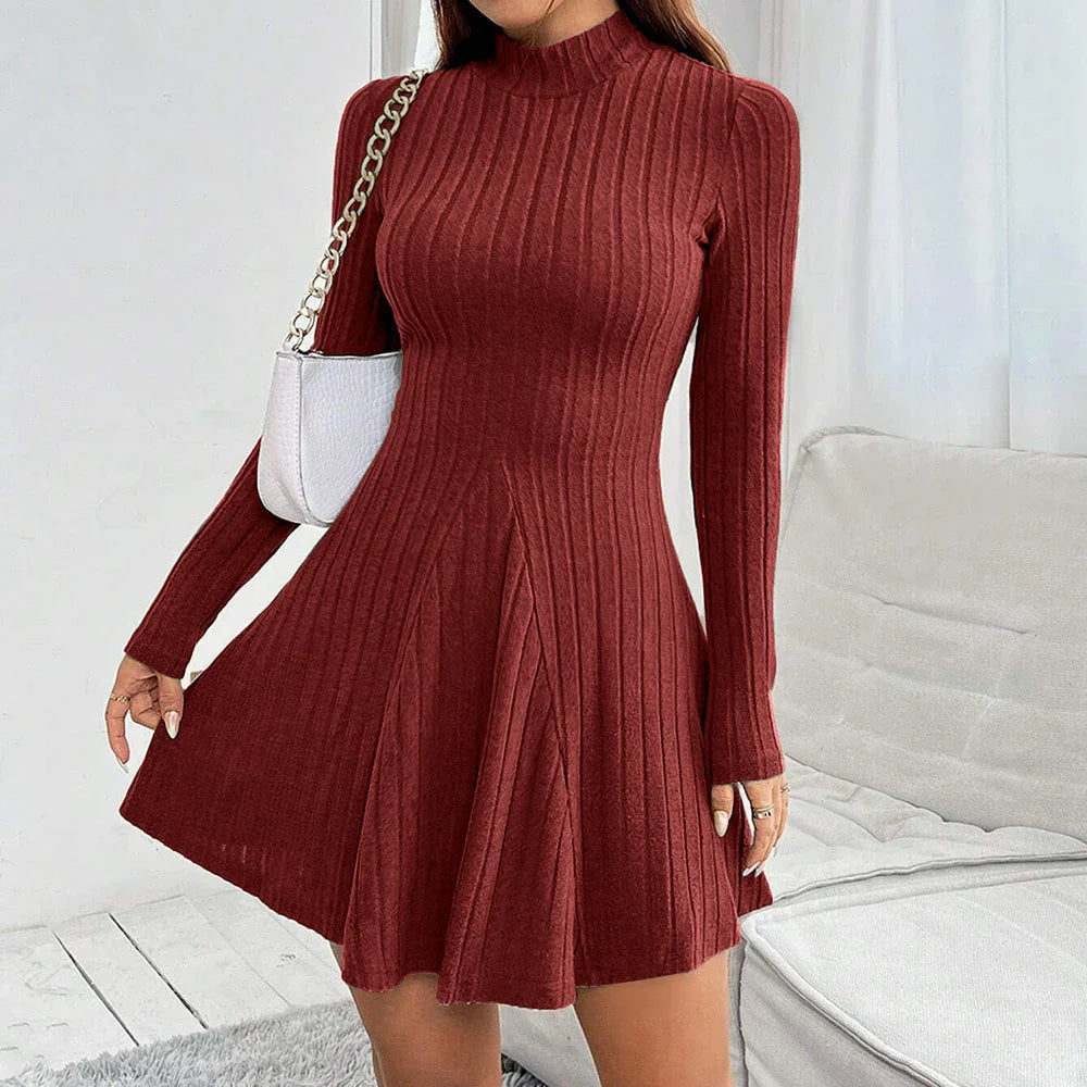 Nabalu Vaelora | Women’s Ribbed Long Sleeve Fit and Flare Mini Dress