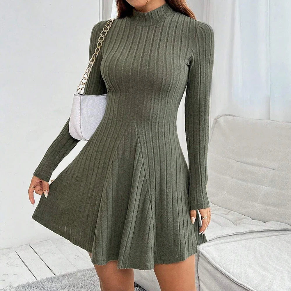 Nabalu Vaelora | Women’s Ribbed Long Sleeve Fit and Flare Mini Dress