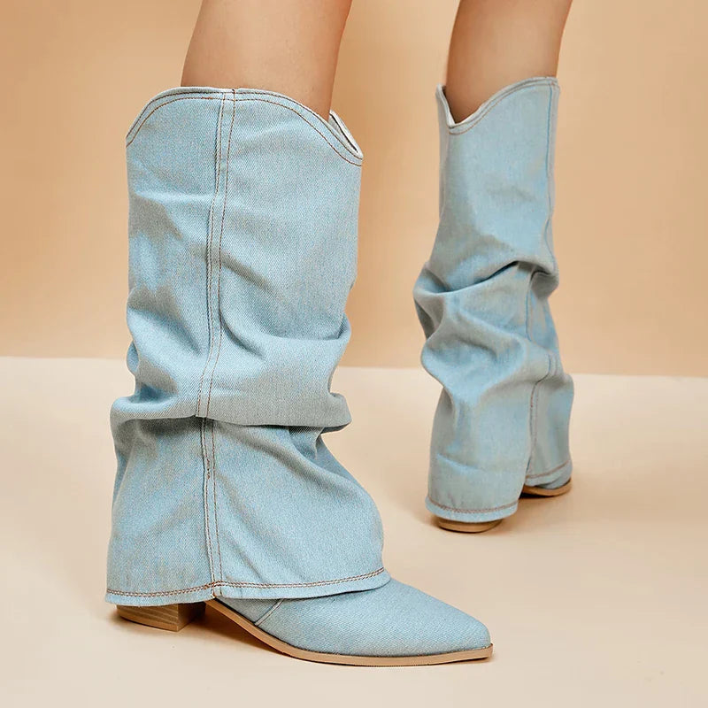 Harper & Lane Camila - Denim Knee-High Boots